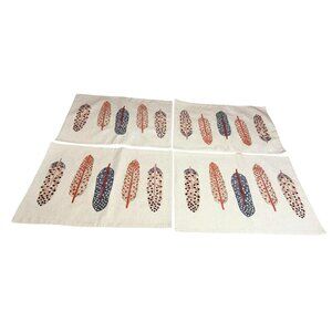 Set of 4 Feathers Placemats Embroidered 19' X 14'. Linen?